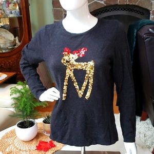 Antonio & Alison Cashmere blend charcoal reindeer sweater L